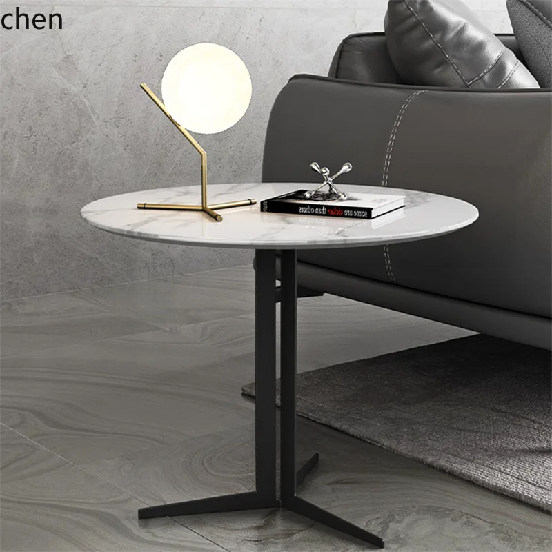 

HYS Slab Side Modern Simple Home Flower Table Sofa Corner Table Marble Coffee Table Round
