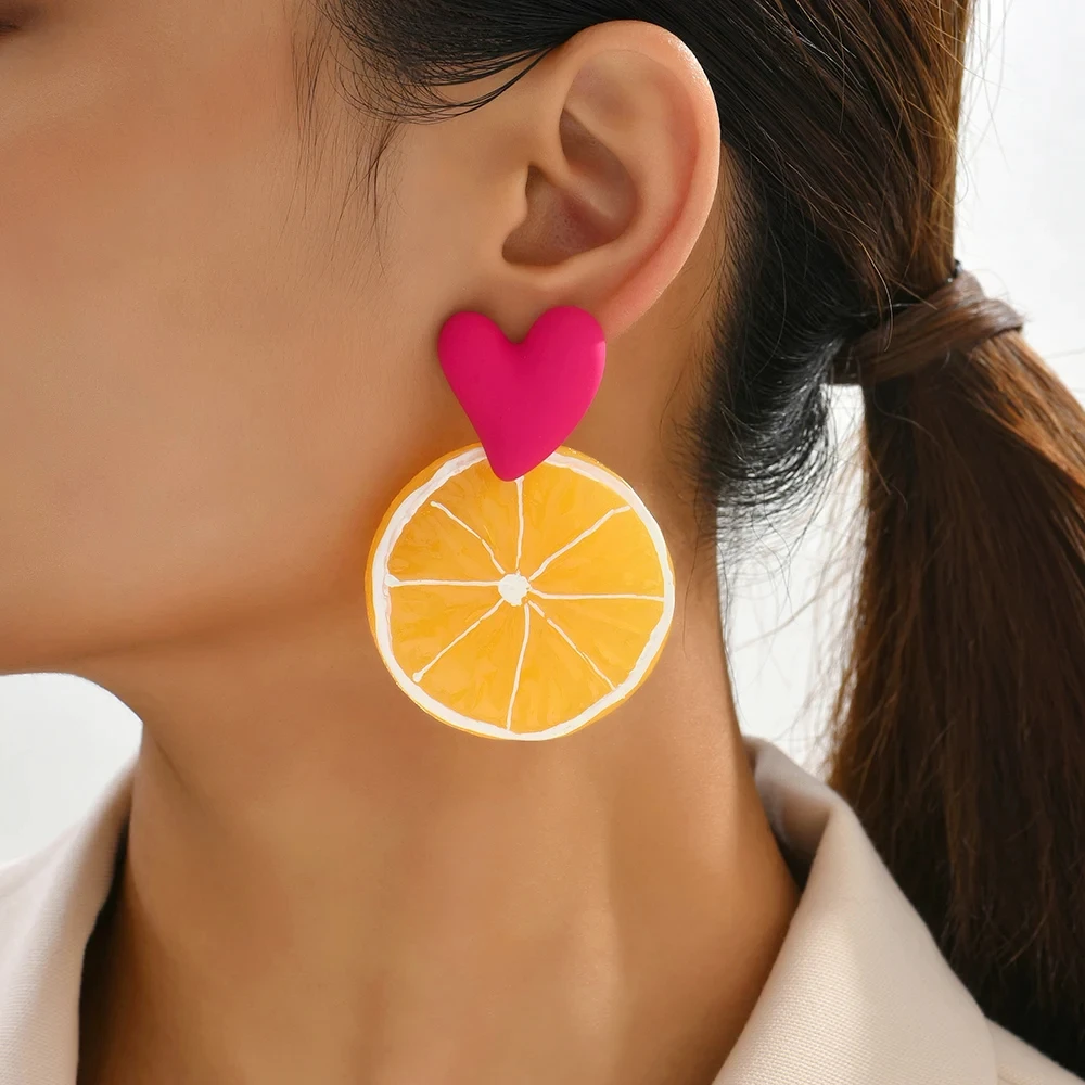 Fashion Fruits Lemon Dangle Earrings for Women Acrylic Cartoon Cute Pitaya Strawberry Fruit Earrings Gifts Summer Lucky Jewelry