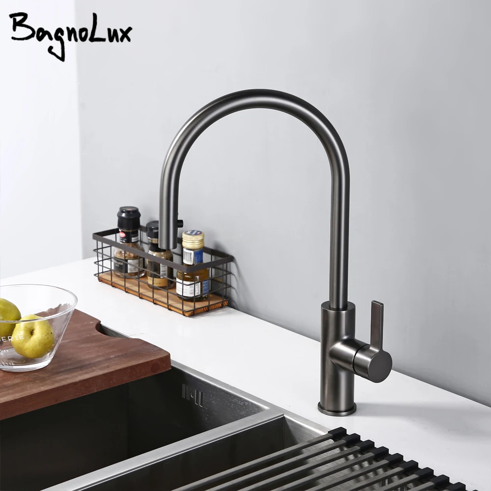 

Выдвижной кухонный смеситель, матовая бронза, вращающийся Черный Матовый кран с одной ручкой, для горячей и холодной воды, на раковину