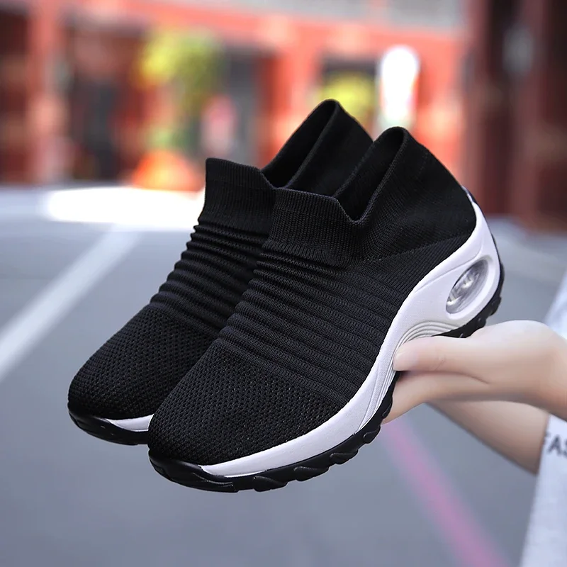 Women Sneakers Summer Fashion Black Sports Casual Shoes Breathable Mesh Lightweight Air Cushion Non-Slip Running Shoe Zapatillas