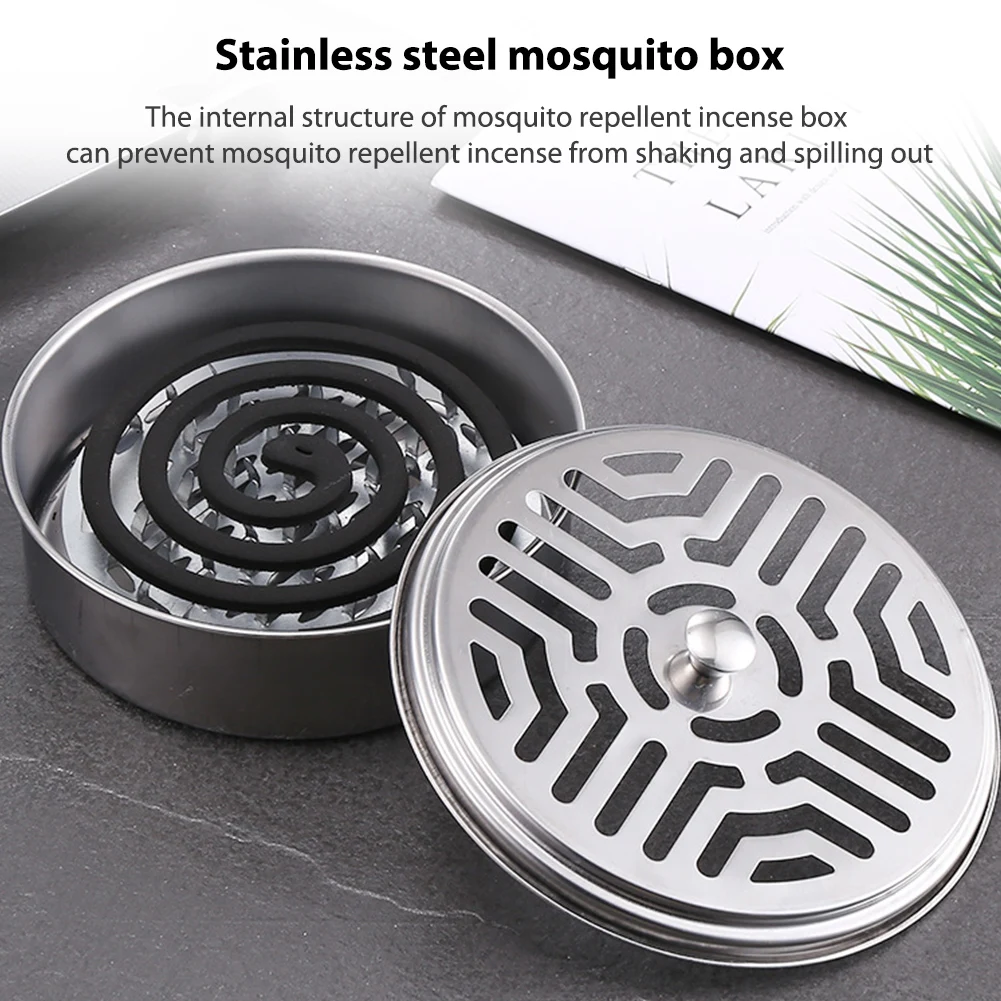 Mosquito Spiral Holder Box Stainless Steel Mosquito Coil Holder with Lid Anti Mosquito Spiral Box for Living Room Bedroom