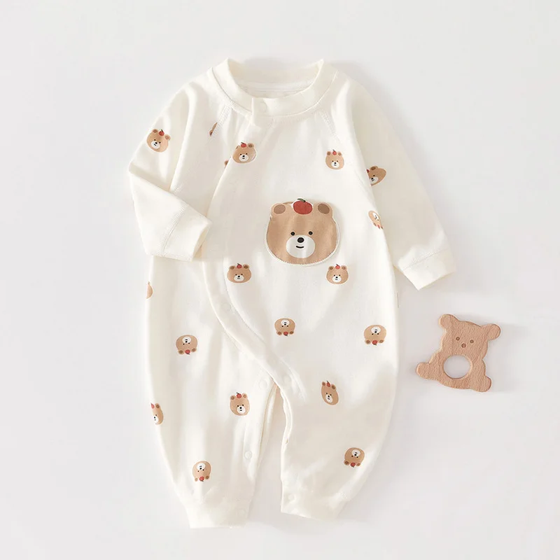 Autumn Newborn Jumpsuit for Boys Girls Cartoon Bear Baby Romper Cotton Infant Bodysuit Korean Toddler Kids One-Pieces Onesie