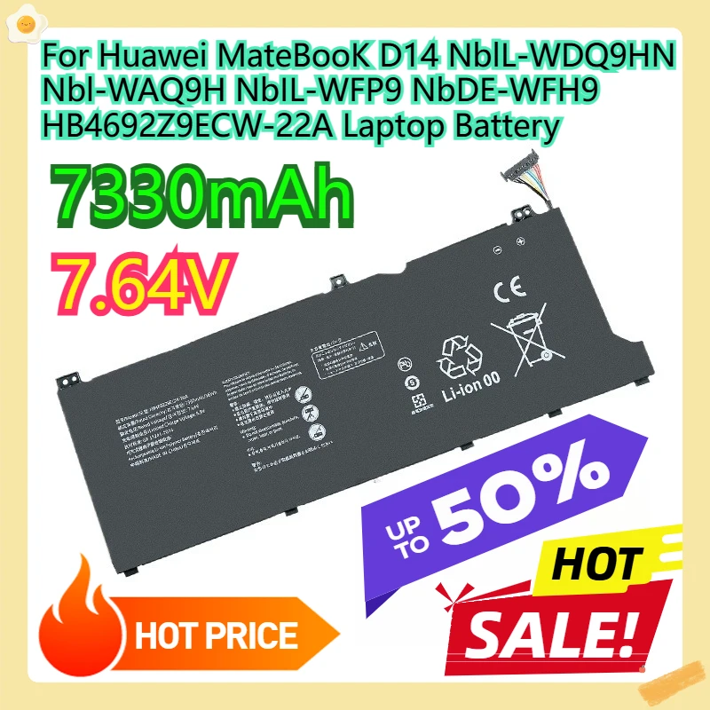 

For Huawei MateBooK D14 NblL-WDQ9HN Nbl-WAQ9H NbIL-WFP9 NbDE-WFH9 HB4692Z9ECW-22A Laptop Battery 7.64V 7330mAh