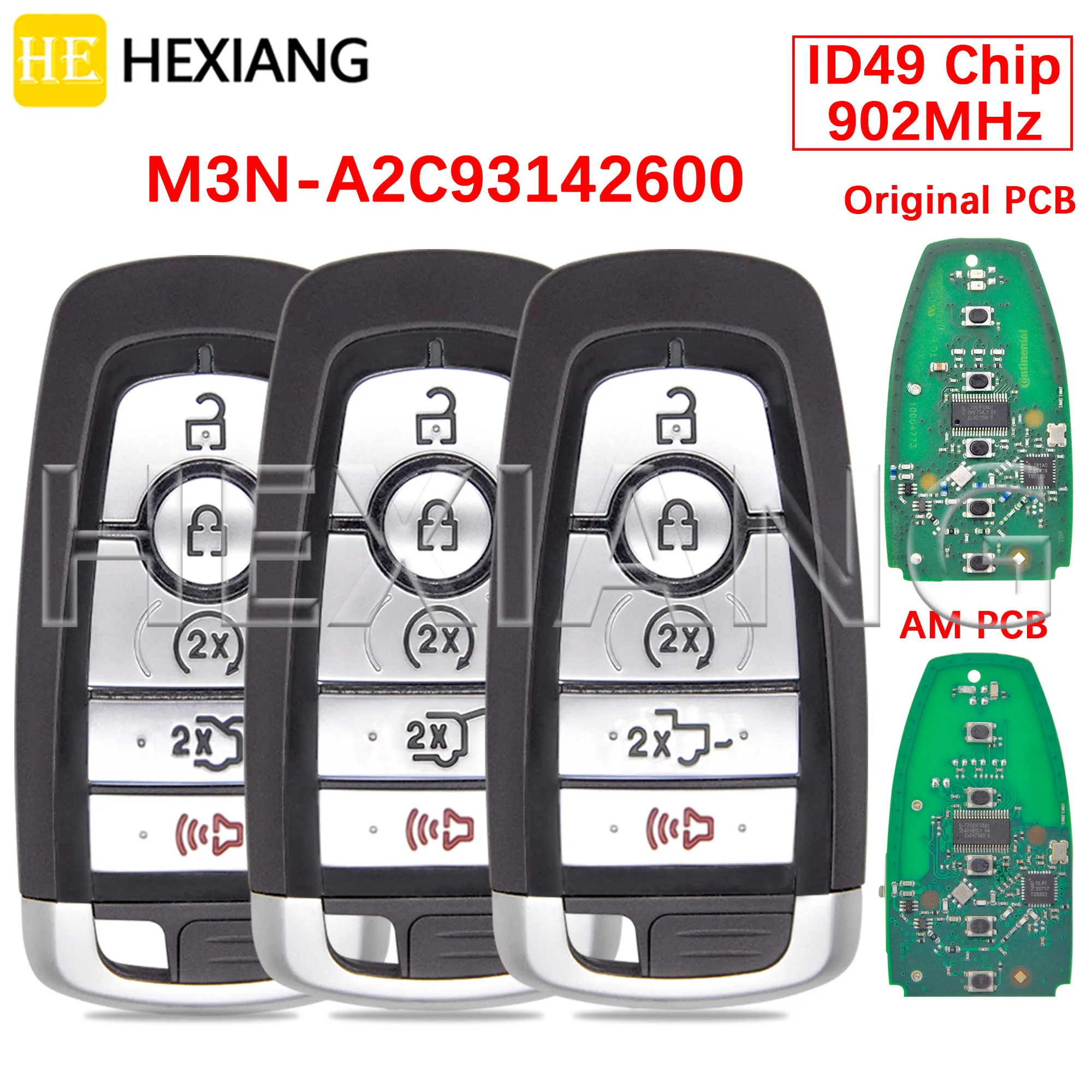 

HE M3N-A2C93142600 ID49 Chip 902MHz Car Remote Key For Ford Edge Fusion Expedition Explorer Mustang F Series 2017-2020