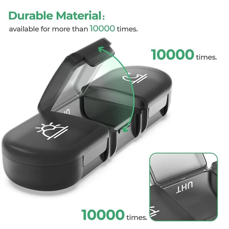 

ABMR-1 шт., дорожная коробка для таблеток, еженедельный органайзер для таблеток, 3-разовый, защищенный от дневного света футляр для таблеток, черный портативный