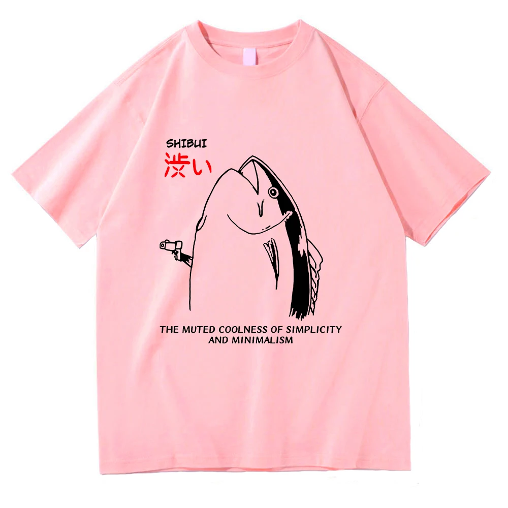 Harajuku نمط جميل الخريف جميع الأغراض أعلى متعة اليابانية الأسماك والبندقية تصميم تي شيرت الأزواج للجنسين القطن تصميم تي شيرت #5