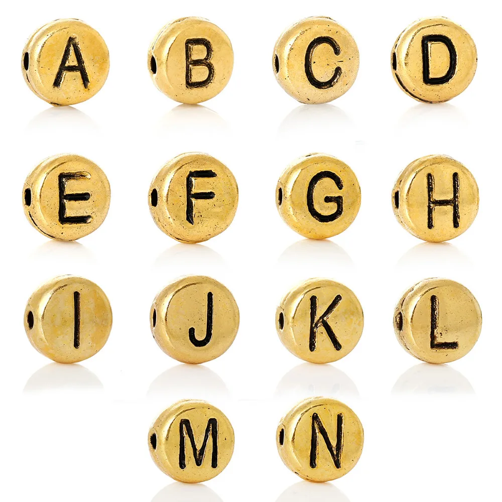 

DoreenBeads 7mm Letter A/I/N Spacer Beads Flat Round Gold Color Alphabet/Letter Loose Beads DIY Bracelets Jewelry Gifts,100PCs