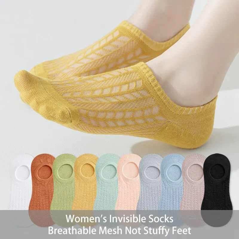 10 Pairs of Summer Thin Women Is Solid Breathable Mesh Air Conditioning Socks Candy Color Simple and Fashionable