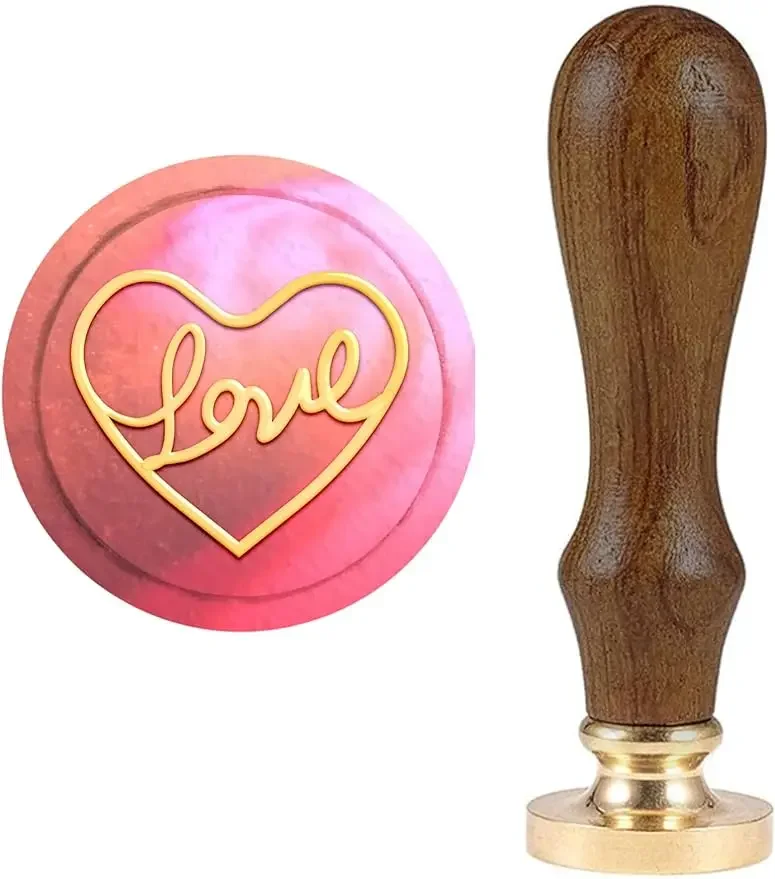 

1PC Valentines Day Wax Seal Stamp Love Vintage Sealing Wax Stamps Heart 25mm Removable Brass Stamp with Handle for Envelopes