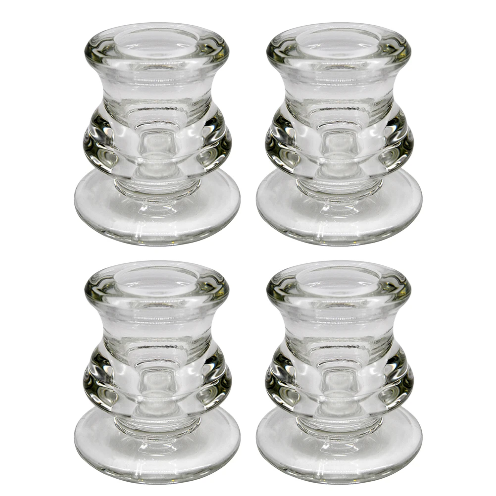 

4Pcs Transparent Glass Holders Weighted Base Stable Tealight Stand Clear Candlestick for Wedding Party Home Decor