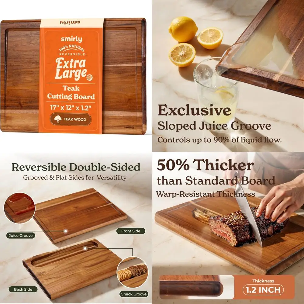 

Нетоксичные разделочные доски из тикового дерева для кухни — очень большая разделочная доска толщиной 1,2 дюйма с глубокой канавкой для сока для здорового цвета