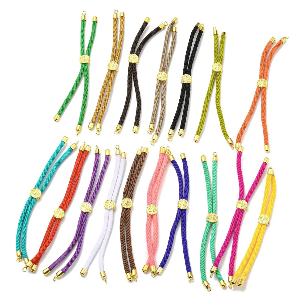 20Pcs Nylon Cords Bracelet Makings Fit for Connector Charms with Golden Brass Tree Slider Beads Mixed Color, 8-5/8 inch(22cm)