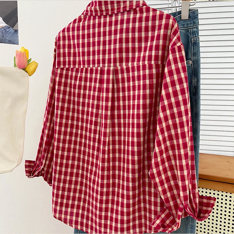 Korean-style Vintage Plaid Shirt New Spring And Autumn Casual Versatile Top Loose And Slimming Versatile College-style Shirt - Image 4