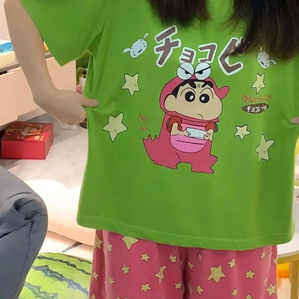 Japanese Crayon Shin-Chan Pajama Suit Cartoon Cute Loungewear Women Summer Short Sleeved Shorts Sleepwear Loose and Comfortable