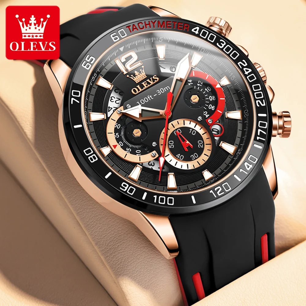 OLEVS 9936 Original Men's Quartz Watch Multifunction Waterproof Rubber Strap Luminous Quartz Watch for Men