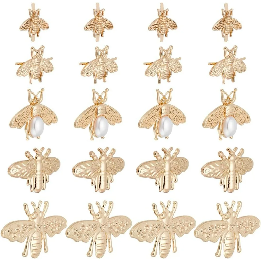 20 ชิ้น 3D Bee กระเป๋าตกแต่ง Clasps 5 รูปแบบเหล็กตกแต่งคลิป Clasps ทองล็อคกระเป๋า Clasp ที่ถอดออกได้เชือกผูกรองเท้า Clasp กระเป๋า