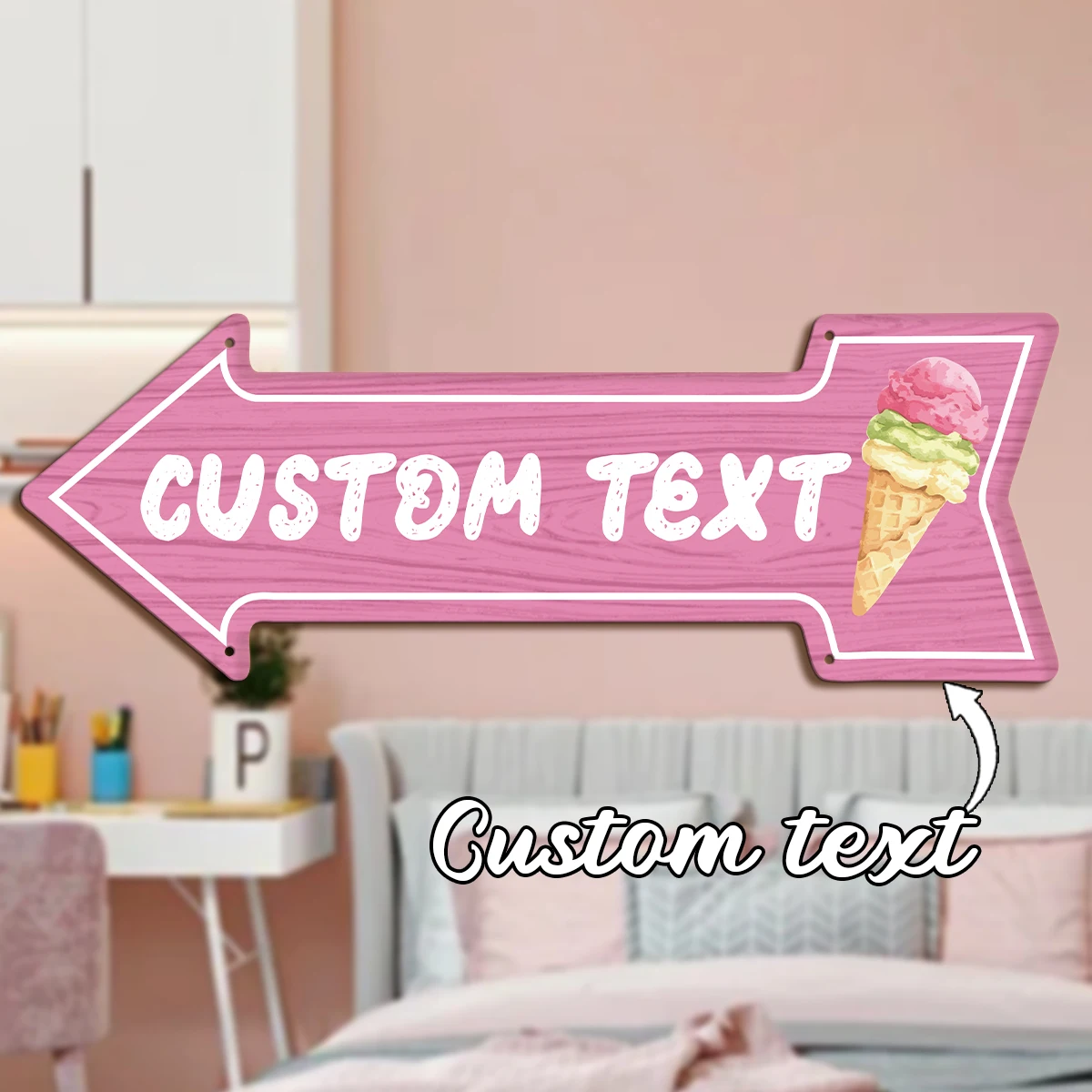 1pc Custom ice cream cone Arrow Metal Tin Sign,Vintage Wall ArtPlaque ,Home Room Restaurant Cafe Bar Garage Outdoor Decor Gift