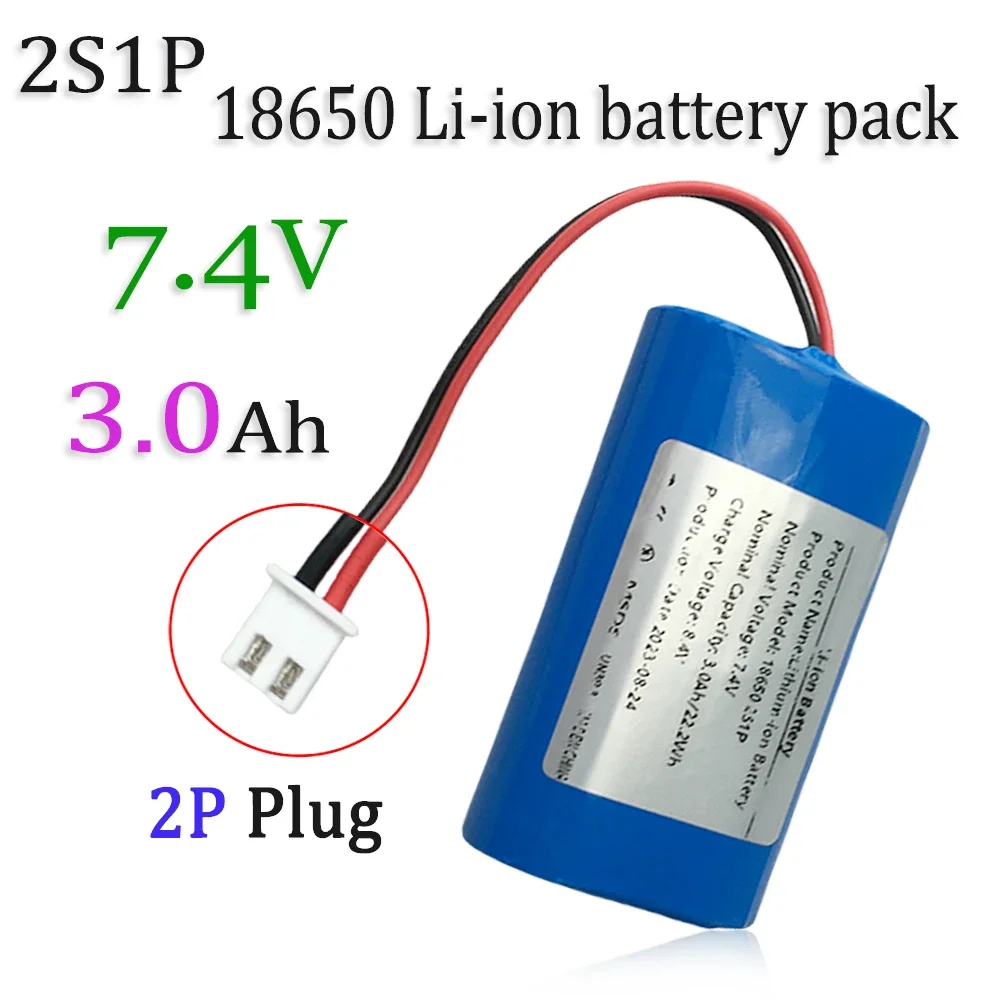 

New 7.4V 3Ah Rechargeable Lithium Battery Pack 2S1P 18650 3000mAh Cell For Megaphone Speaker Power Bank Small Player RC+2P Plug