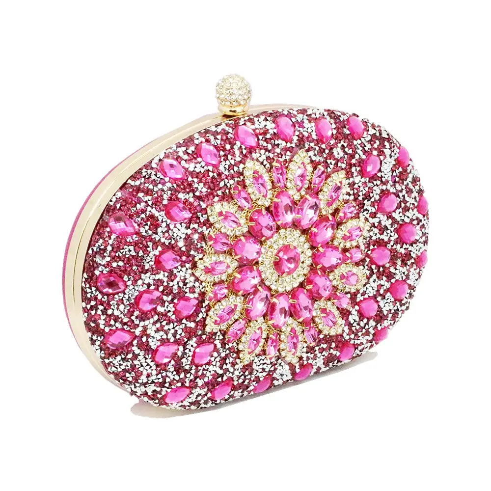 Flower Rhinestone Evening Clutch Purses for Women Weddings Party Crystal Diamond Glitter Sparkly Handbag Multicolor Bride Wallet