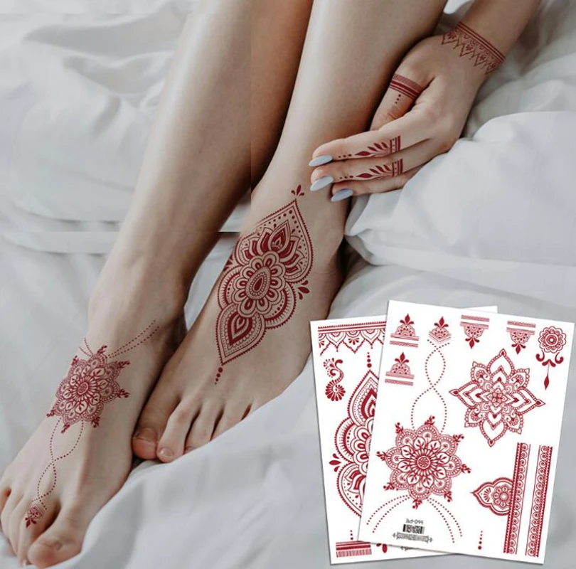 Brown Red Henna Tattoo Stickers Decals Face Hand Arm Body Art Transfer Fake Tattoos Temporary Hannah Tattoos Decorations Tattoo