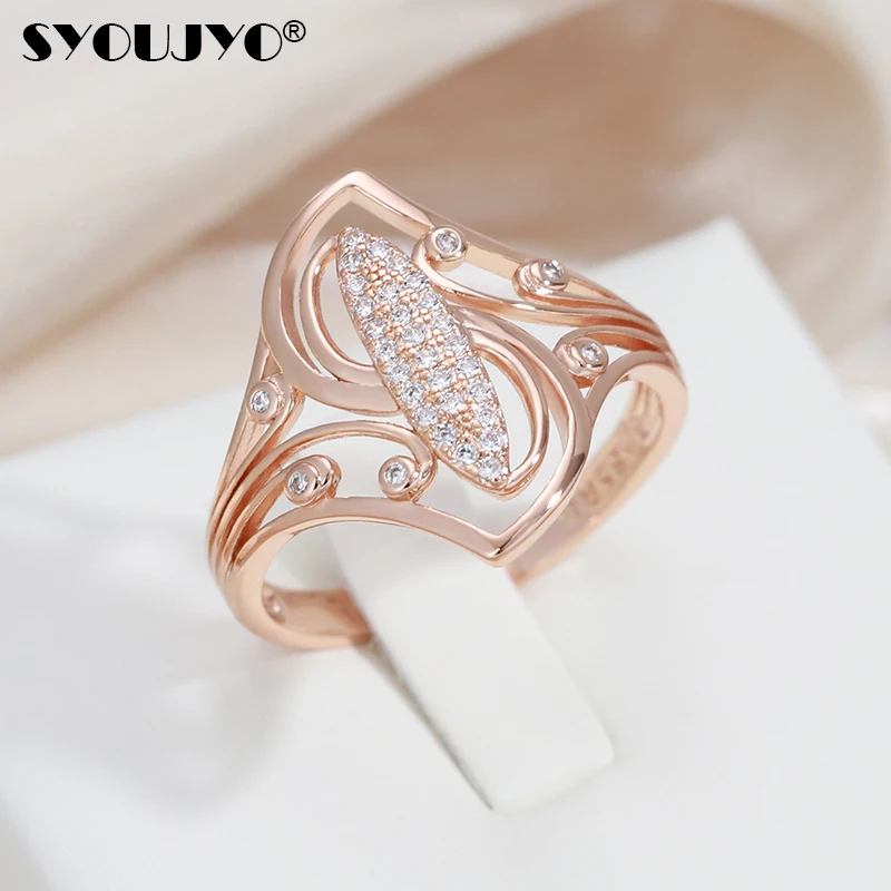 SYOUJYO Hollow White Cubic Zircon Rings For Women 585 Rose Golden Party Wedding Luxury Jewelry Gift