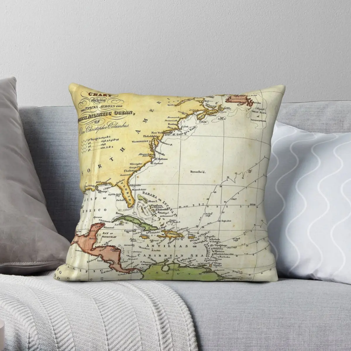 Christopher Columbus Voyage Map Pillowcase Polyester Linen Velvet Printed Zip Decorative Sofa Seater Cushion Cover