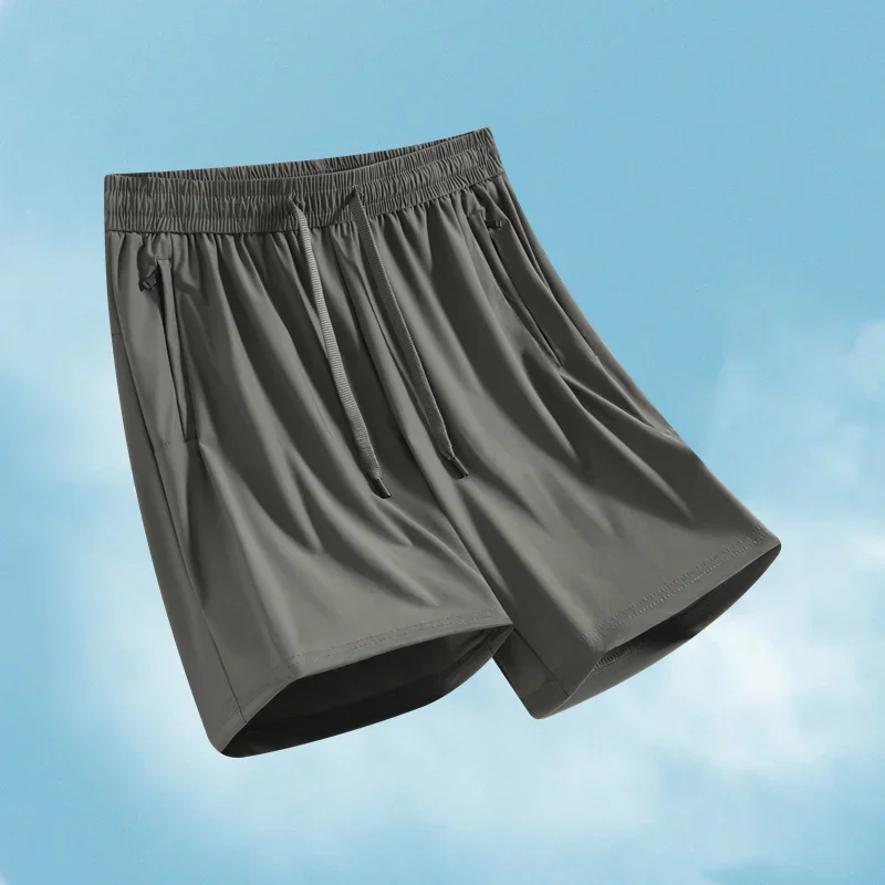 أزياء الربيع الصيف الرباط الرياضة تشغيل السراويل بسيطة بلون تصميم التجفيف السريع تنفس الجليد النسيج الرجال قصيرة 2PCS