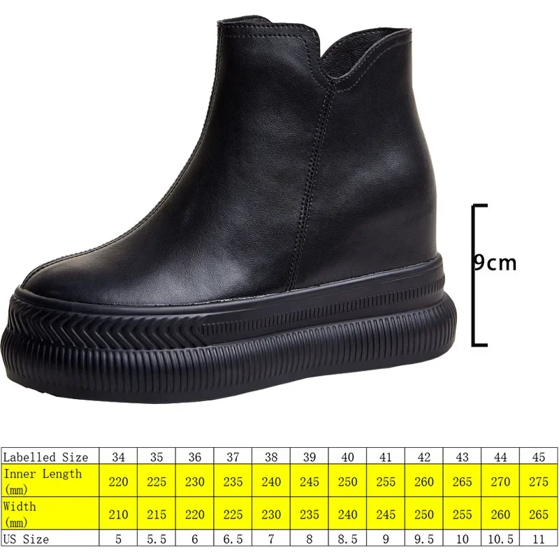 Fujin 9cm ROME Genuine Leather Synthetic Ankle Booties Chelsea Booties Women Autumn Stable Spring Support Platform Wedge Shoes