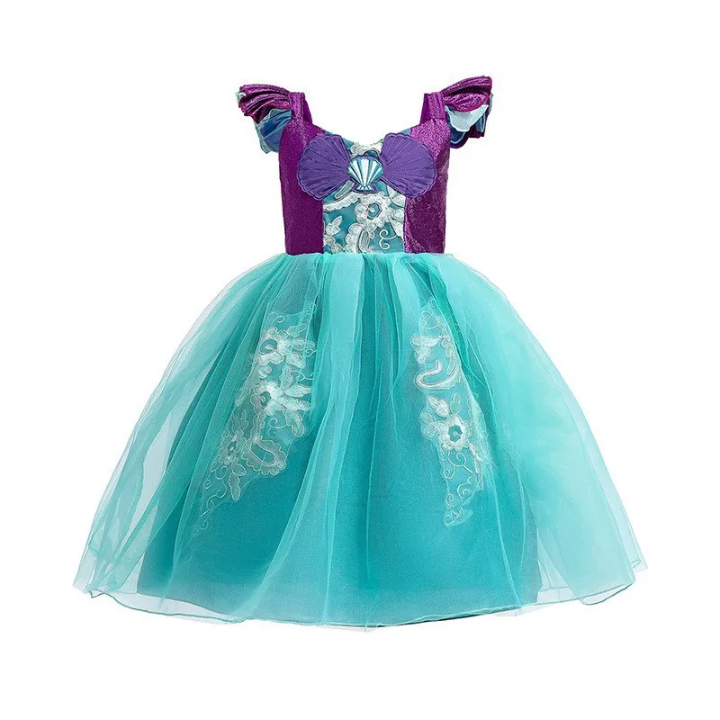 Vestido de Tul Largo Estilo Princesa, Disfraz de Sirena para Niñas, Vestido de Noche con Malla, Fibra de Poliéster