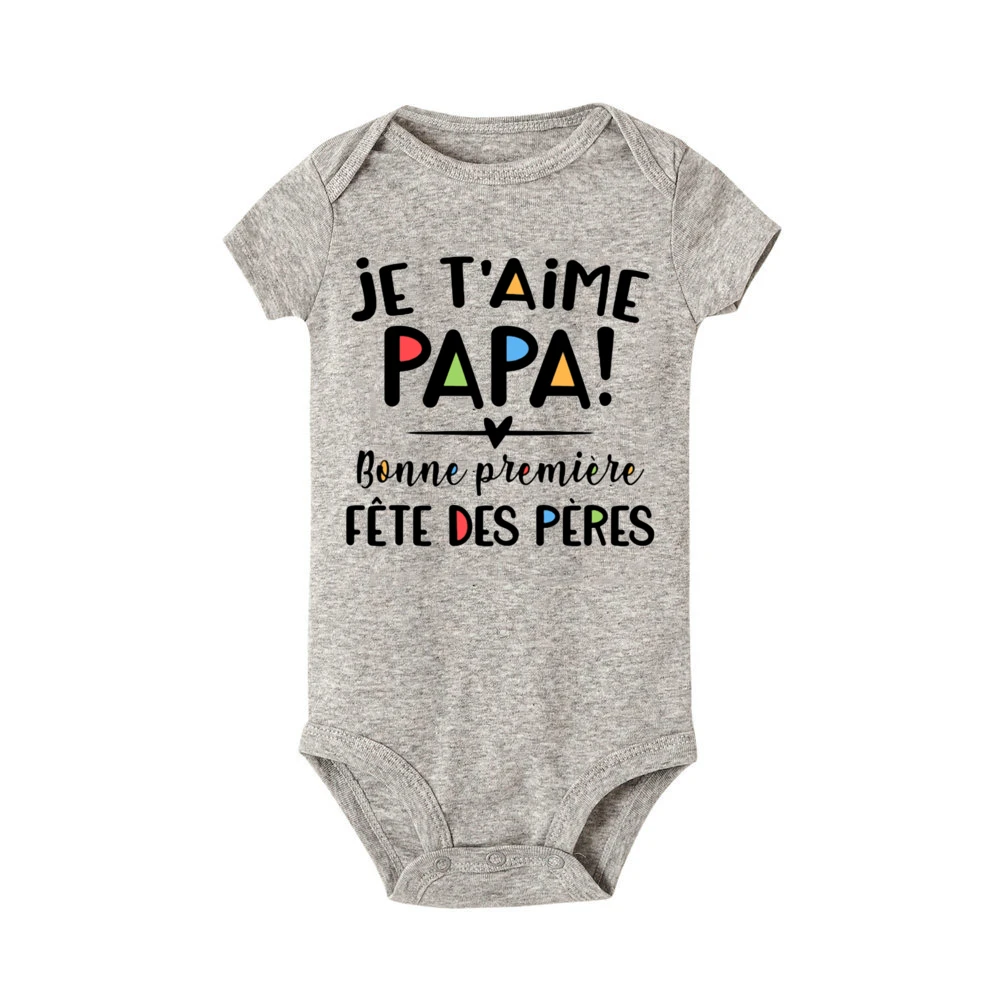 I Love You Dad Happy First Father\'s Day French Printed Baby Bodysuit Summer Newborn Romper Holiday Infant Short Sleeve Jumpsuit