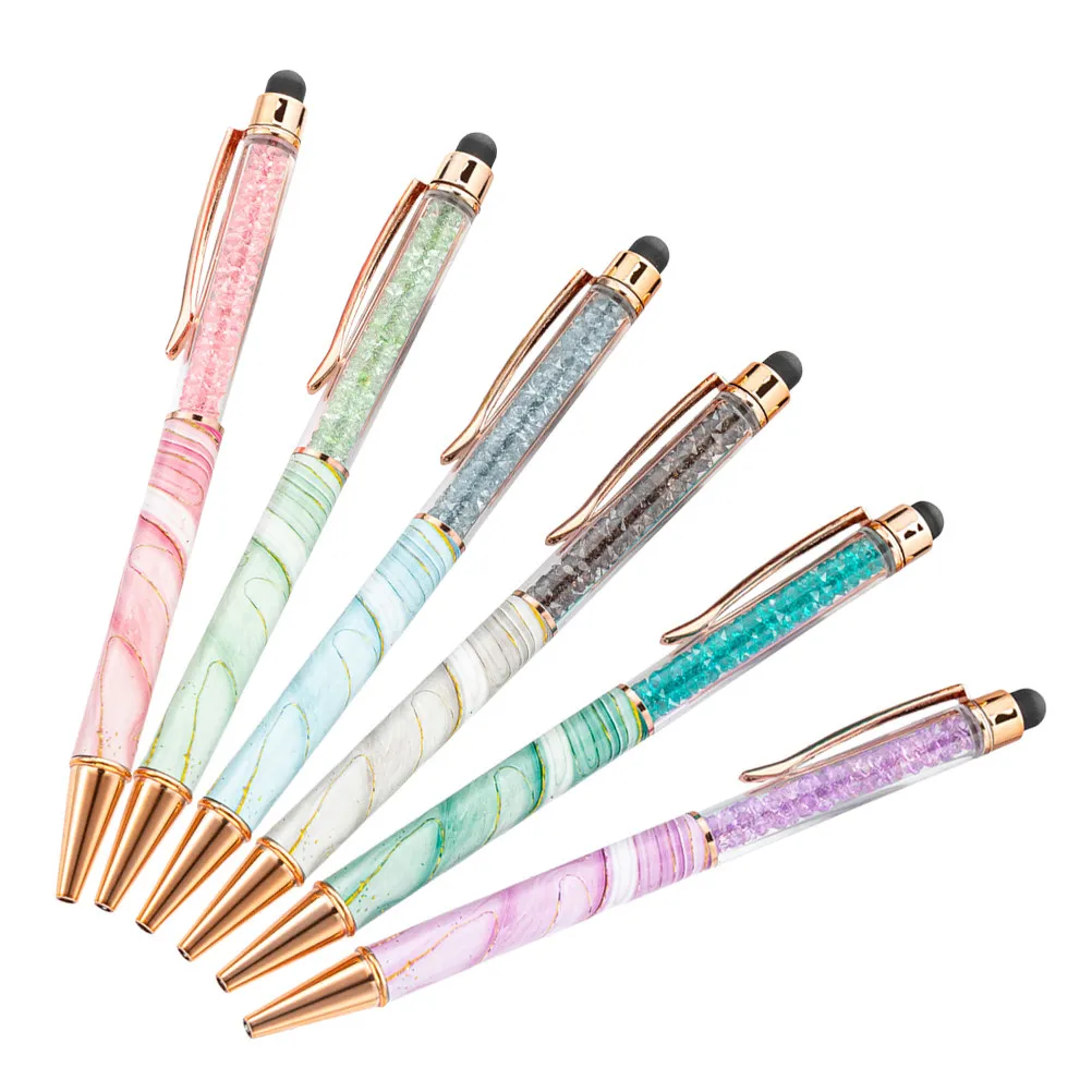 

Набор из 6 шариковых ручек с сенсорным экраном, имитацией мрамора, тонким наконечником, поворотным механизмом, для офиса, с гладким письмом, быстросохнущими чернилами, устойчивые к размазыванию, стильные