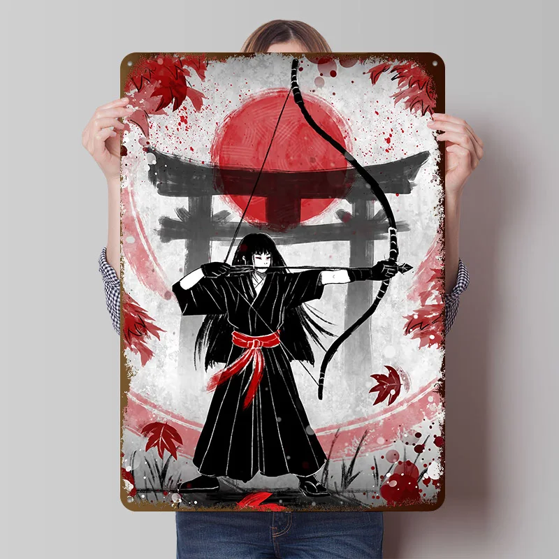Anime Archer With Torii Gate Poster Customized Wall Art Vintage Metal Signs Retro Tin Plaque for Man Cave Room Decoration Decor