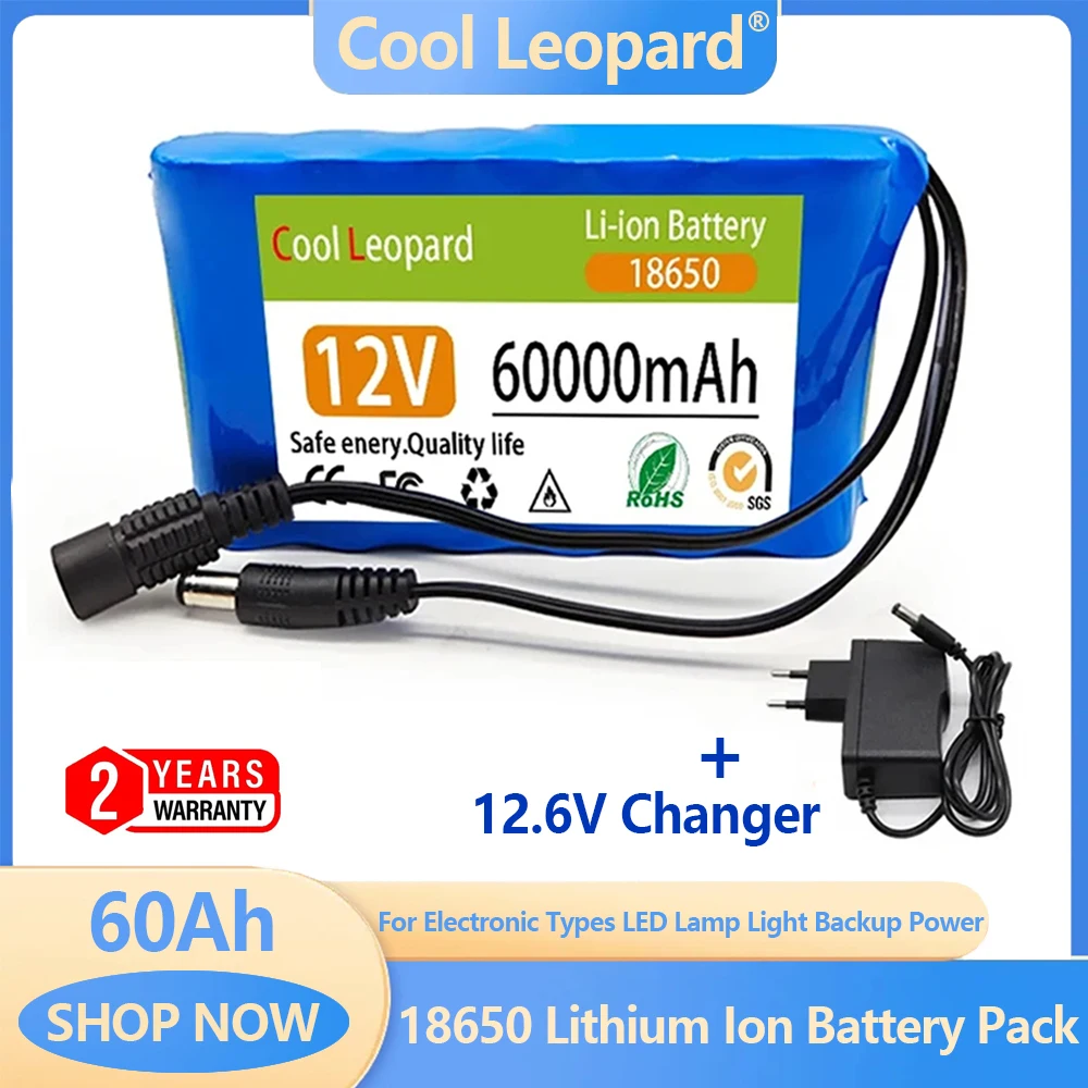 

New 18650 12V Lithium Ion Battery 60Ah 3S2P Rechargeable Battery Pack Portable For Electronic Types LED Lamp Light Backup Power