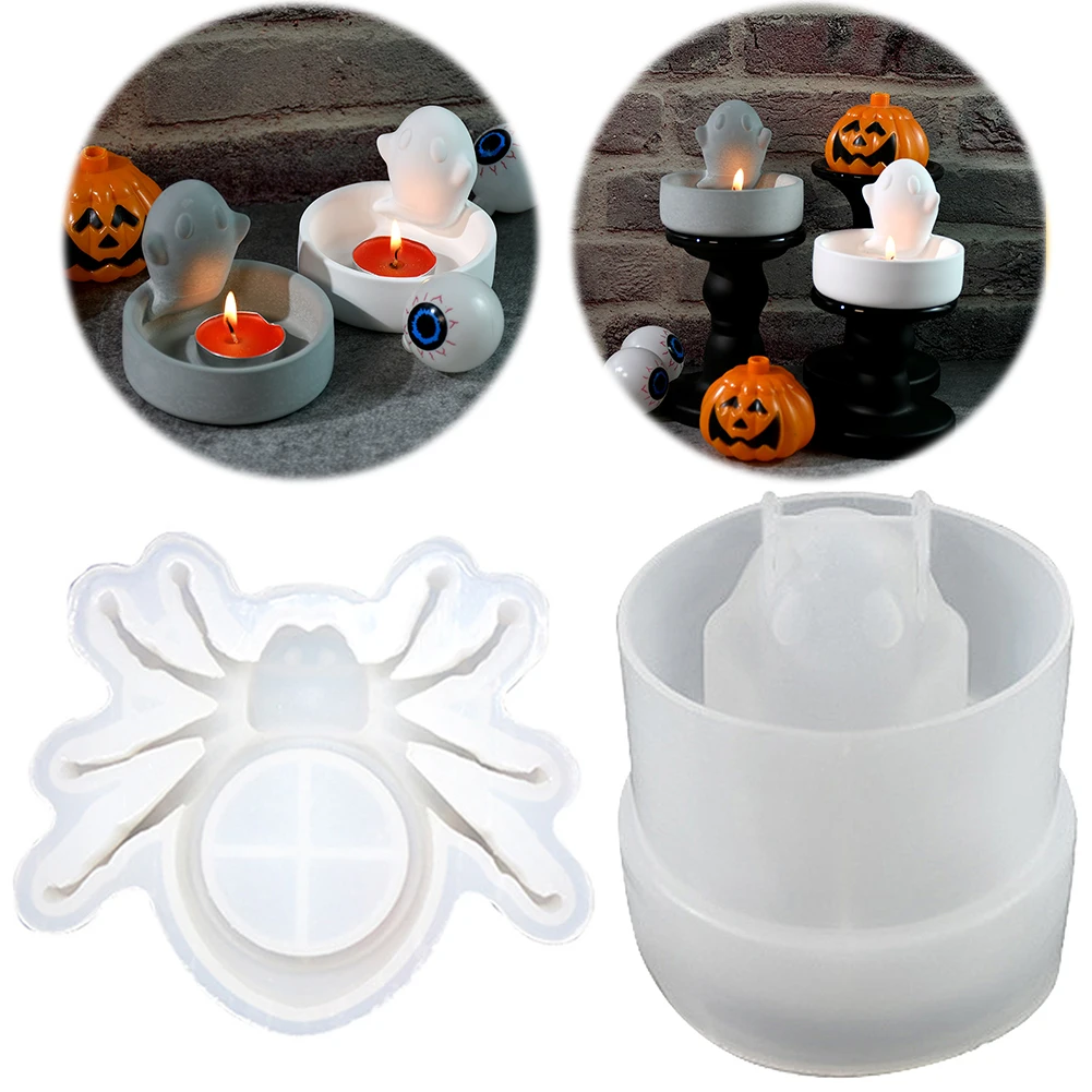 

Halloween 3D Spider Ghost Candle Holder Mould DIY Spooky Candle Holder Mold Desktop Candlestick Mould for Haunted House Decor