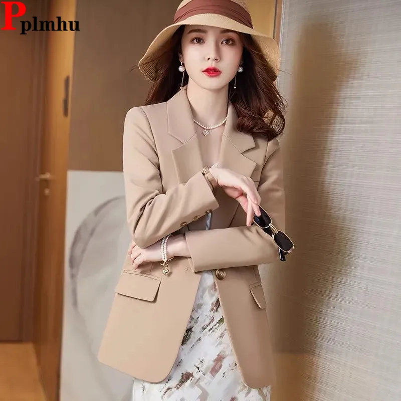 Slim Classic Elegant Suit Coats Work Wear Single Button Outerwears Casual Fashion Blazer Jackets Formal Women Spring Fall Casaco