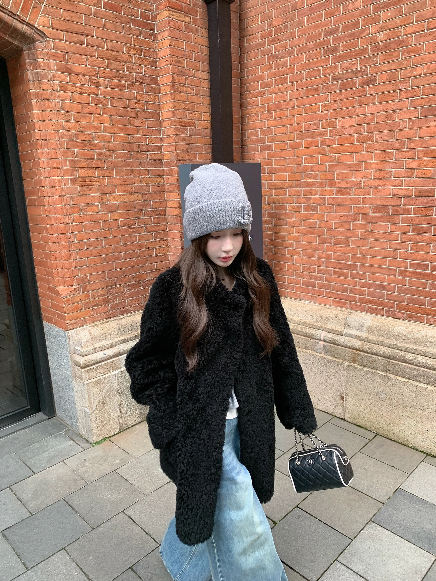 

Women's Long Wool Fur Inteated Coat Warmth Youth Sle Color Straight Cut Long Sve Korean Version Thiened Winter...