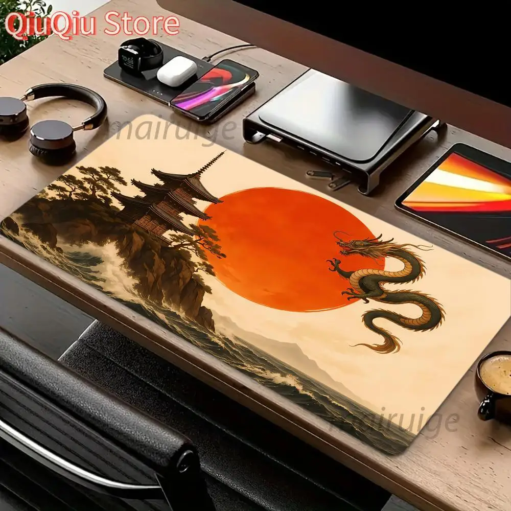 

Коврик для мыши в восточном стиле с драконом, большой коврик для компьютерного офисного игрового стола, резиновый нескользящий коврик для игровой клавиатуры XXL, длинные настольные коврики