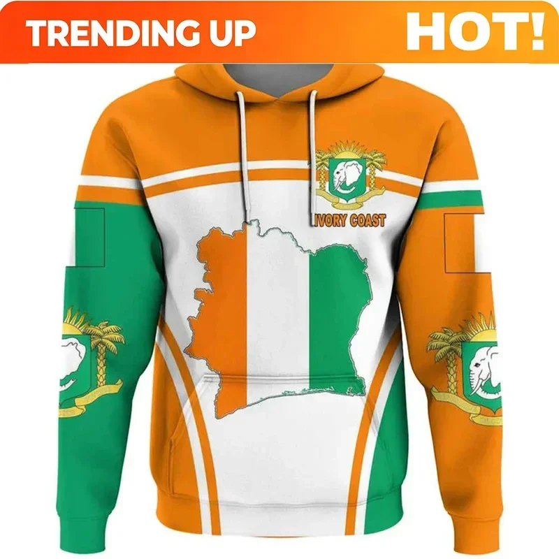 Customization 1 Piece Your Picture Ivory Coast Flag Map Graphic Sweatshirts CI National Emblem Zip Up Hoodie For Men Clothing Ca