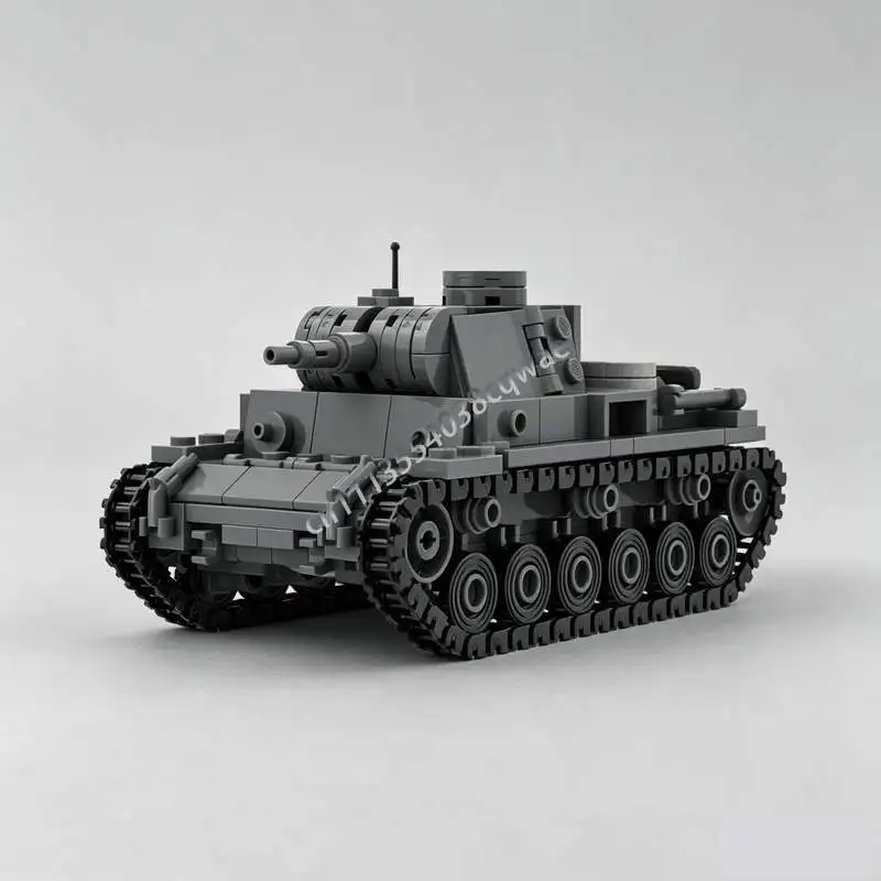 407PCS Vintage Panzer Medium Tank Custom Building Blocks Armored Vehicle Model DIY Assembly Educational Collection Festival Gift