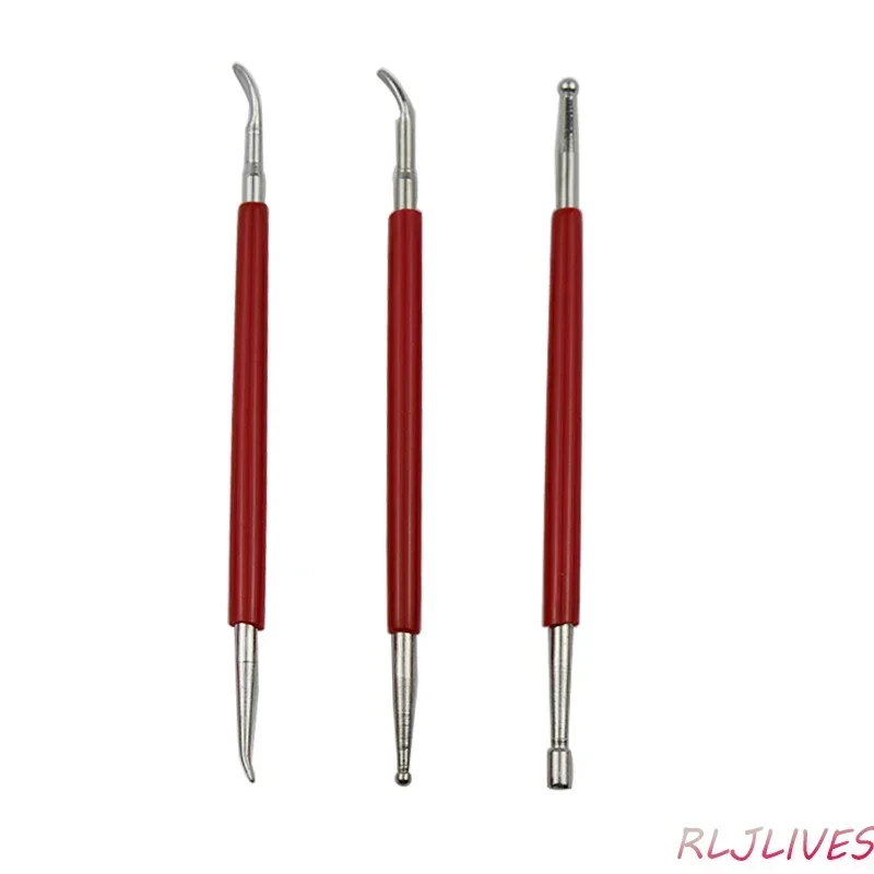 Herramientas de tallado de arcilla de cerámica, herramienta de escultura de cerámica, juego de modelado de arcilla de cerámica de doble cabezal, pluma de pliegue de grabado de borde de cuero, 3 uds.