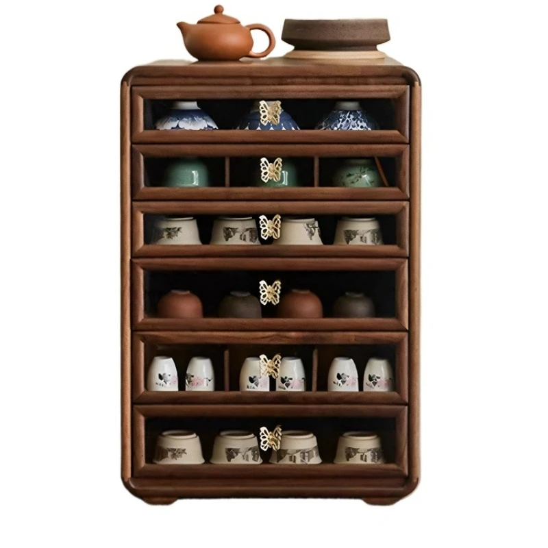 

North American black walnut solid wood dental cabinet, teacup tea set storage modern light luxury jewelry