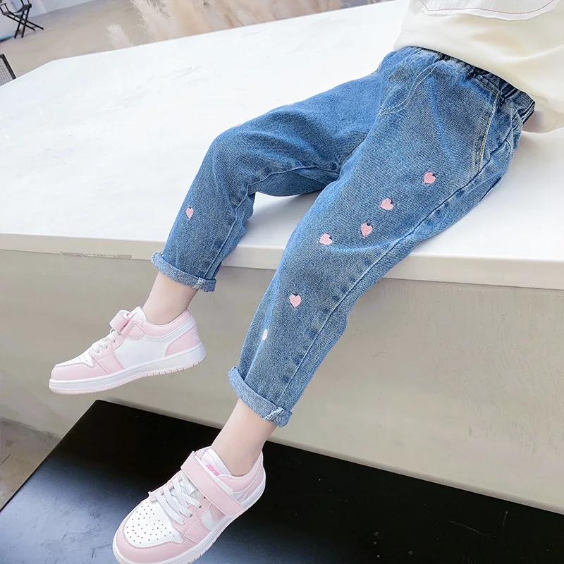 IENENS Spring Jeans Girls Straight Pants Denim Casual Trousers Kids Clothes 1-6 Years Baby Stretch Elastic Waist Bottoms