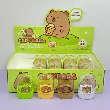 Capybara-afilador de lápices de doble agujero para niños, mini cuchillo de dibujos animados, baratijas de escritorio de plástico, regalo de papelería, creativo, 20 piezas por juego