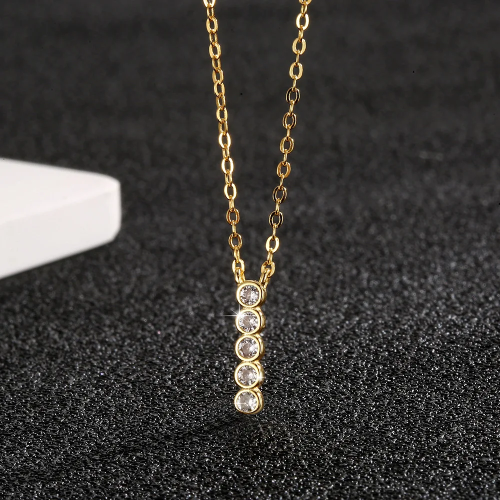 

EUREKA 925 Sterling Silver Zircon Bar Pendant Necklace Minimalist Vertical Chain Elegant Dainty Jewelry for Women