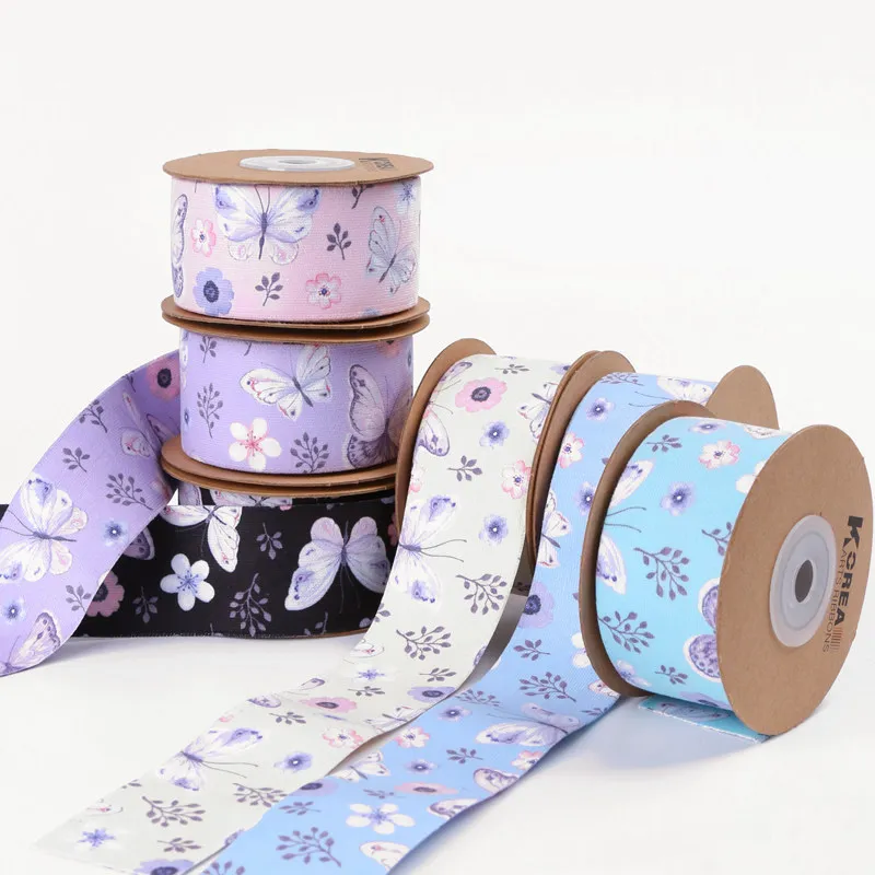 

25 40mm Butterfly Floral Print Ribbons Handmade Bow Hair Accessories DIY Tie Clip Sewing Chenille Materials Craft Supplies