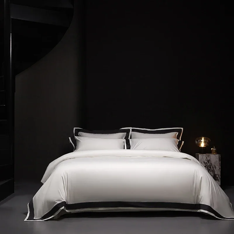 4Pcs Premium 1000TC Egyptian Cotton Solid Color Hotel Style Wide Edge Bedding Set Duvet Cover Bed Sheet/Fitted Sheet Pillowcases