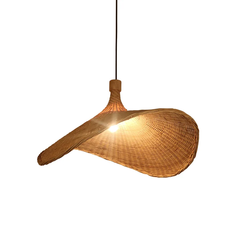 

Creative living room dining room zen tea room bed and breakfast bedroom Japanese bamboo straw hat lamp chandelier