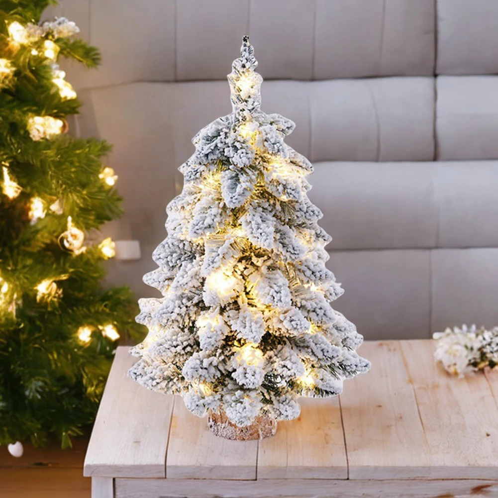 Prelit Tabletop Christmas Tree Includes Small White LED Lights Wood Base for Table Desk Farmhouse Porch Christmas Decoration