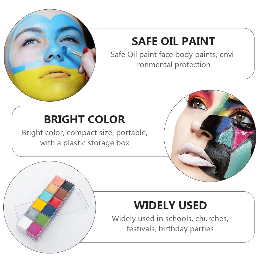 

12 Colorful Paint Kits Body Painting Oil Based Body Paints Pigments Safe Portable Storage Box for Festival Party Makeup