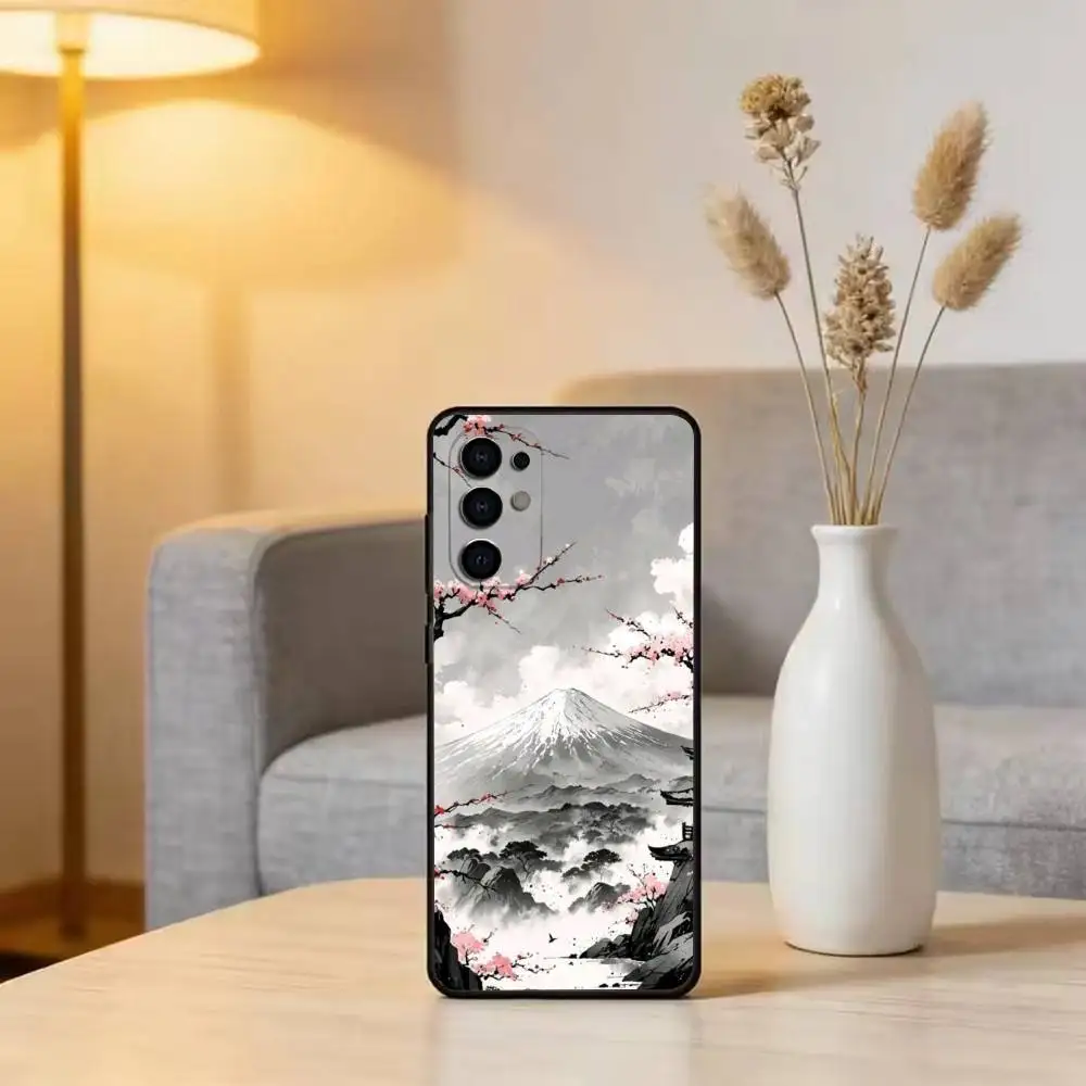 Dreamy Mount Fuji Phone Case For Samsung S25,S24,S21,S22,S23,S30,Ultra,S20,Plus,Fe,Lite,Note,10,Black Cover